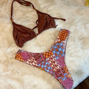 NWOT Multicoloured Boho Bikini Set w Colorful Bead Details XS
